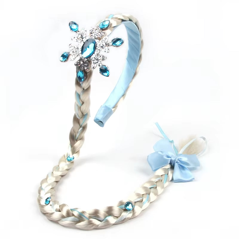Frozen Princess Elsa Headband Snowflake Tiara Wig Braid Crown Hairband Cosplay Girls Birthday Party Kids DIY Hair Accessories