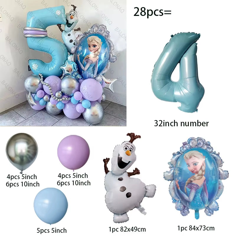 28Pcs Frozen Princess Elsa Balloons Foil Globos Girls Birthday Party Baby Shower Decorations Anniversary Supplies
