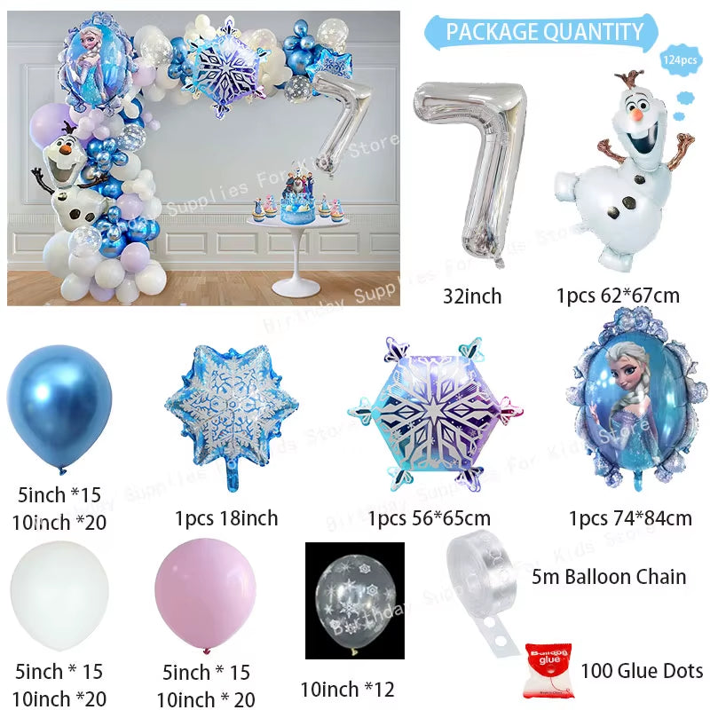 Frozen Birthday Party Decoration Set Anna Elsa Olaf Snowflake Banner Backdrop Balloons Kit Foil Garland Arch Balloon Baby Shower