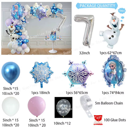 Frozen Birthday Party Decoration Set Anna Elsa Olaf Snowflake Banner Backdrop Balloons Kit Foil Garland Arch Balloon Baby Shower