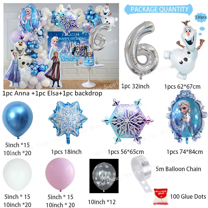 Frozen Birthday Party Decoration Set Anna Elsa Olaf Snowflake Banner Backdrop Balloons Kit Foil Garland Arch Balloon Baby Shower