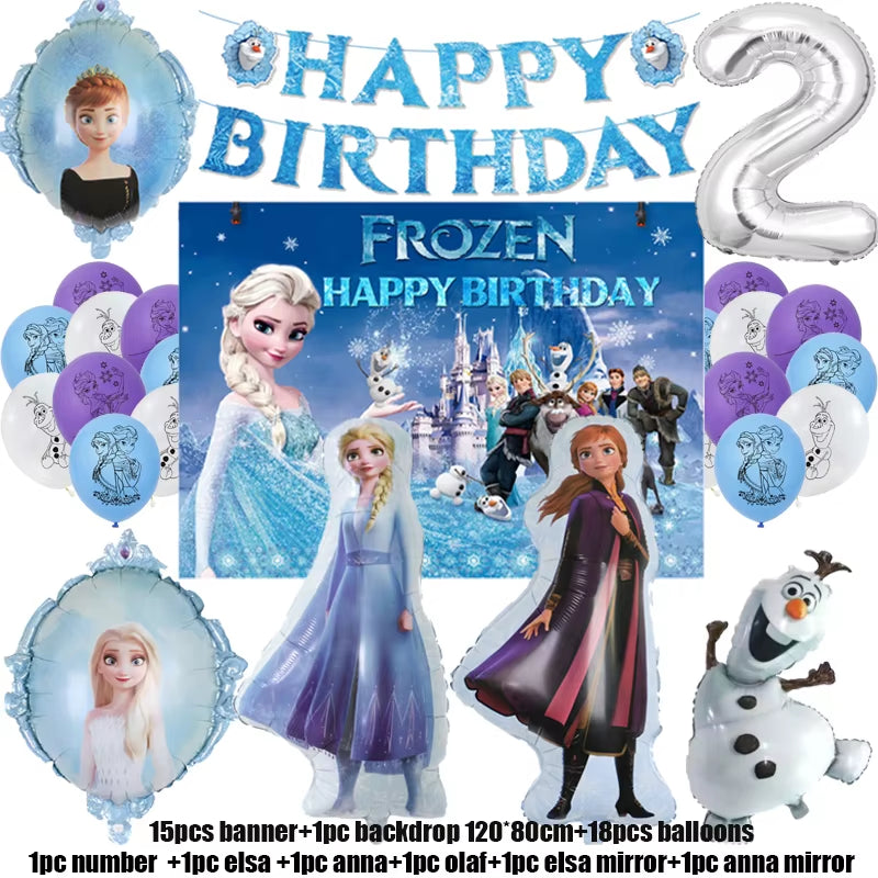 Frozen Birthday Party Decoration Set Anna Elsa Olaf Snowflake Banner Backdrop Balloons Kit Foil Garland Arch Balloon Baby Shower