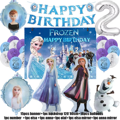 Frozen Birthday Party Decoration Set Anna Elsa Olaf Snowflake Banner Backdrop Balloons Kit Foil Garland Arch Balloon Baby Shower