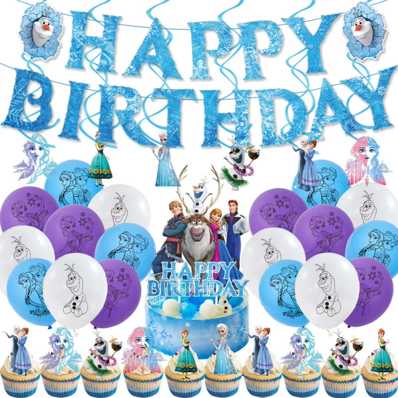 Frozen Birthday Party Decoration Set Anna Elsa Olaf Snowflake Banner Backdrop Balloons Kit Foil Garland Arch Balloon Baby Shower