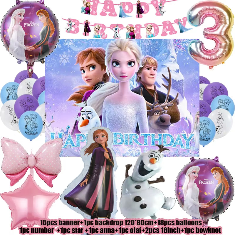 Frozen Birthday Party Decoration Set Anna Elsa Olaf Snowflake Banner Backdrop Balloons Kit Foil Garland Arch Balloon Baby Shower