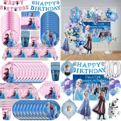 Frozen Birthday Party Decoration Set Anna Elsa Olaf Snowflake Banner Backdrop Balloons Kit Foil Garland Arch Balloon Baby Shower
