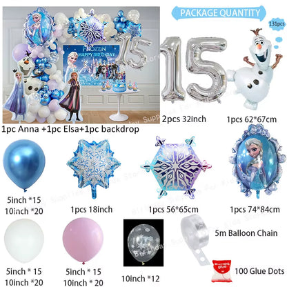 Frozen Birthday Party Decoration Set Anna Elsa Olaf Snowflake Banner Backdrop Balloons Kit Foil Garland Arch Balloon Baby Shower