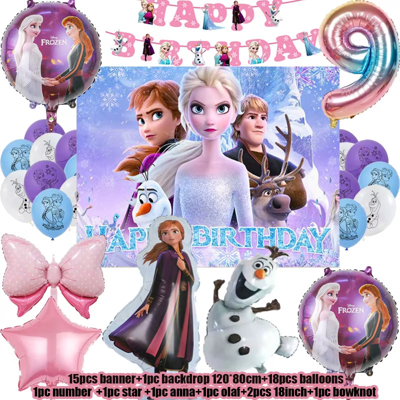 Frozen Birthday Party Decoration Set Anna Elsa Olaf Snowflake Banner Backdrop Balloons Kit Foil Garland Arch Balloon Baby Shower