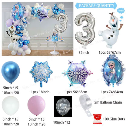 Frozen Birthday Party Decoration Set Anna Elsa Olaf Snowflake Banner Backdrop Balloons Kit Foil Garland Arch Balloon Baby Shower