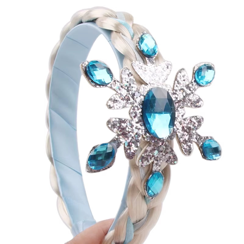 Frozen Princess Elsa Headband Snowflake Tiara Wig Braid Crown Hairband Cosplay Girls Birthday Party Kids DIY Hair Accessories
