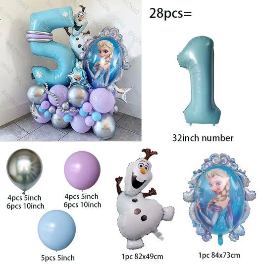 28Pcs Frozen Princess Elsa Balloons Foil Globos Girls Birthday Party Baby Shower Decorations Anniversary Supplies