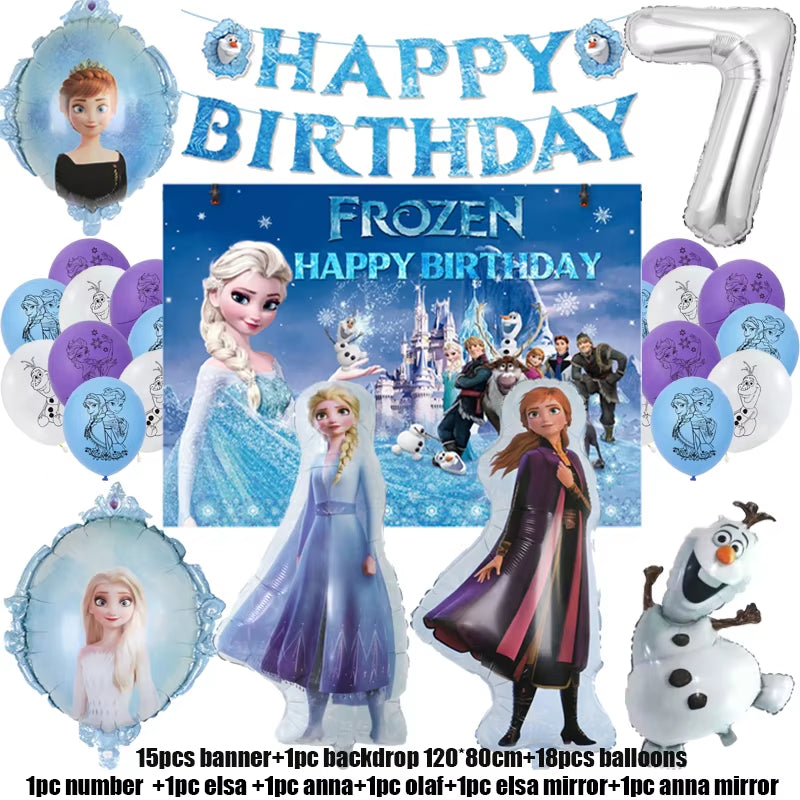 Frozen Birthday Party Decoration Set Anna Elsa Olaf Snowflake Banner Backdrop Balloons Kit Foil Garland Arch Balloon Baby Shower
