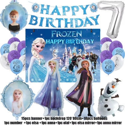 Frozen Birthday Party Decoration Set Anna Elsa Olaf Snowflake Banner Backdrop Balloons Kit Foil Garland Arch Balloon Baby Shower