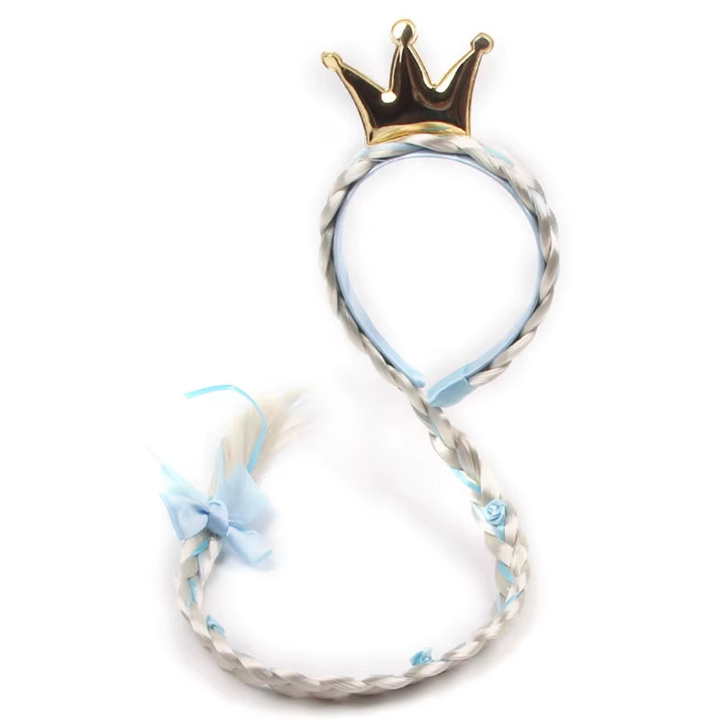 Frozen Princess Elsa Headband Snowflake Tiara Wig Braid Crown Hairband Cosplay Girls Birthday Party Kids DIY Hair Accessories